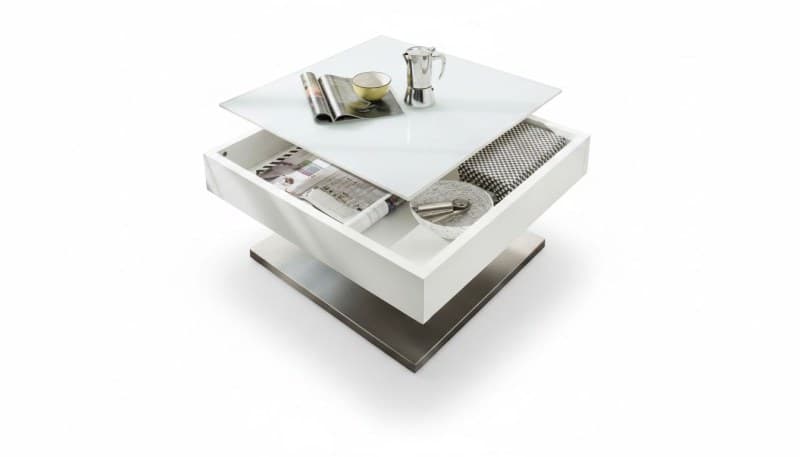 Couchtisch - Deckplatte drehbar, LBH ca. 75x75x38 cm, Lack, Weiß