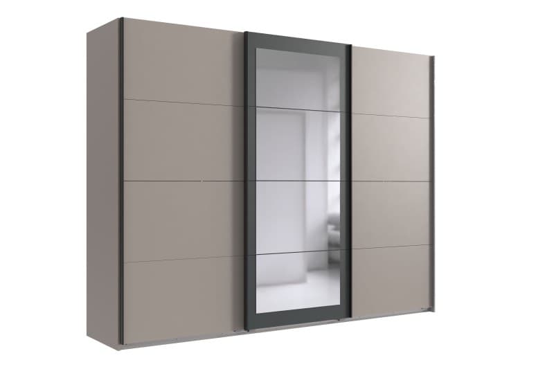 Schwebetürenschrank- B ca. 270 cm, Hellgrau, Sand, Grafit