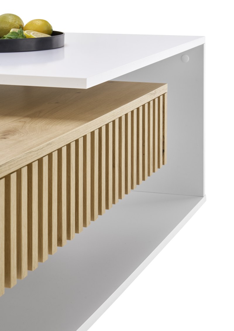 Couchtisch - LB ca. 110x60 cm, Weiß, Artisan Eiche Nachbildung