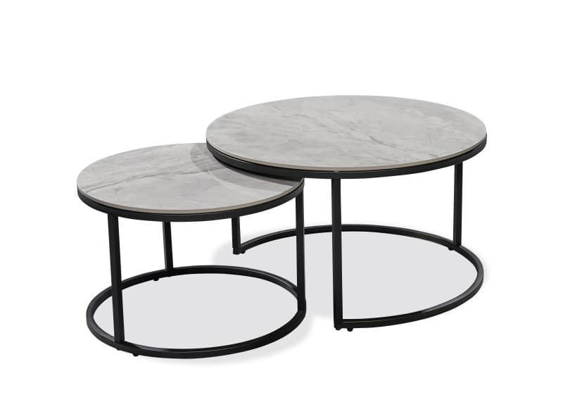 Couchtisch - 2er Set, Grau marmoriert, Schwarz