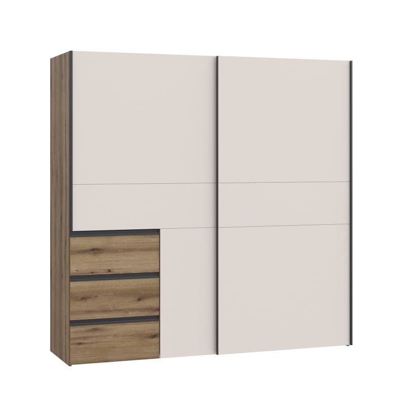 Schwebetürenschrank FJOLLA- B ca. 144 cm, Sand, Eiche Dekor