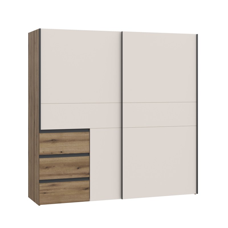 Schwebetürenschrank FJOLLA- B ca. 144 cm, Sand, Eiche Dekor