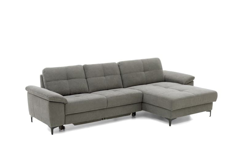 Ecksofa EM Amsterdam - 2,5-Sitzer mit Longchair rechts inkl. Kopfstützen, Stoff, Eisengrau