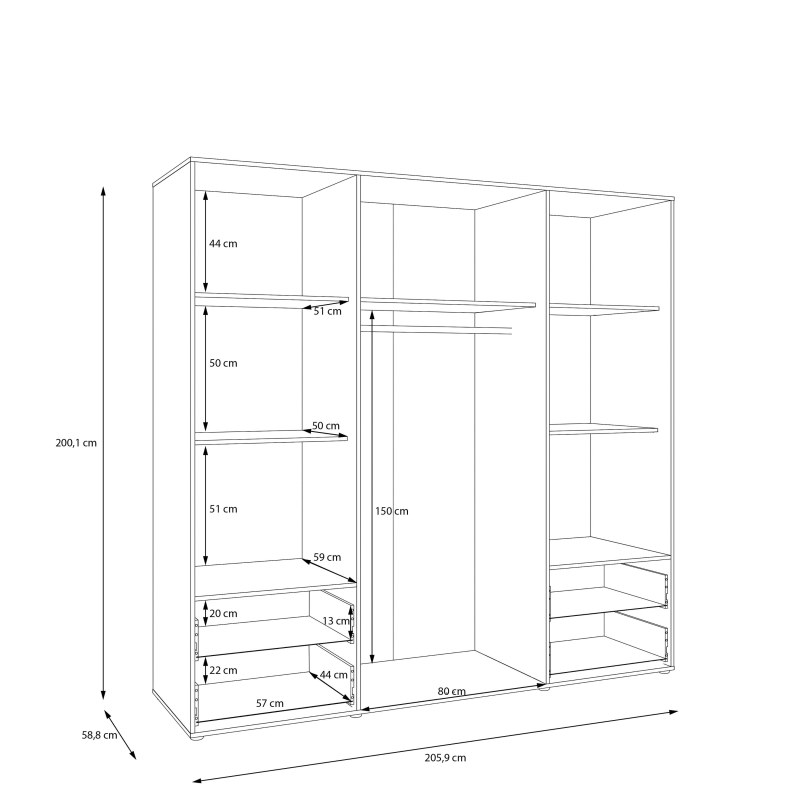 Drehtürenschrank FATHIE- B ca. 206 cm, Sand, Eiche Dekor
