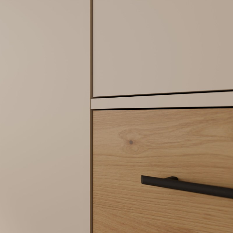 Drehtürenschrank FATHIE- B ca. 206 cm, Sand, Eiche Dekor