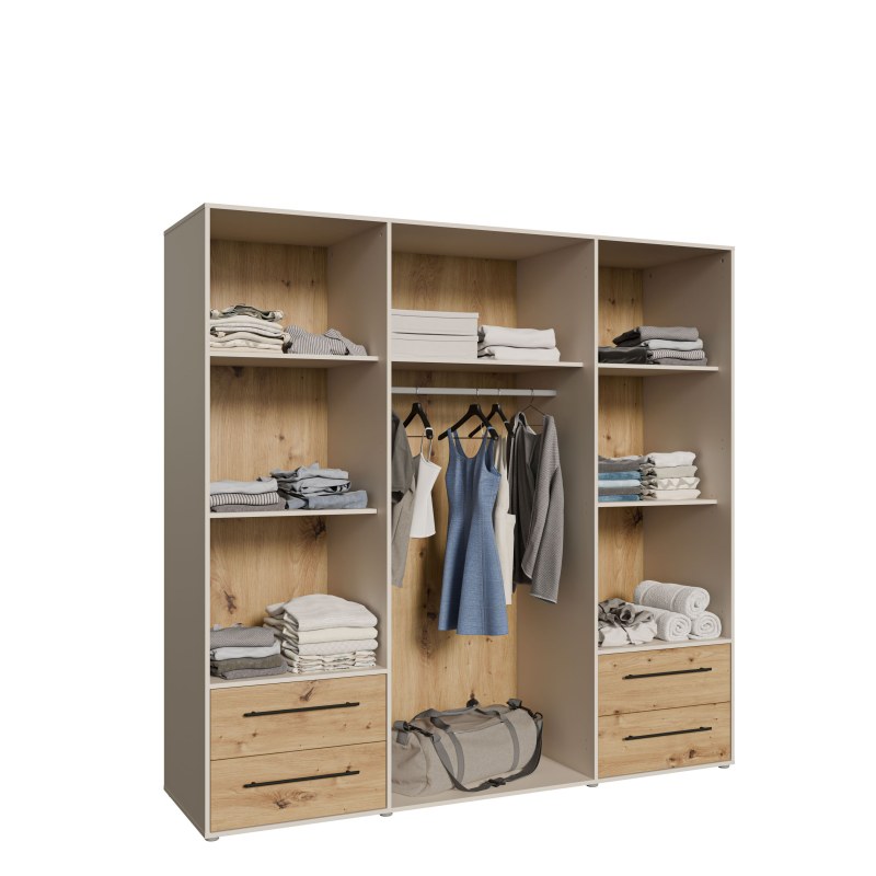 Drehtürenschrank FATHIE- B ca. 206 cm, Sand, Eiche Dekor