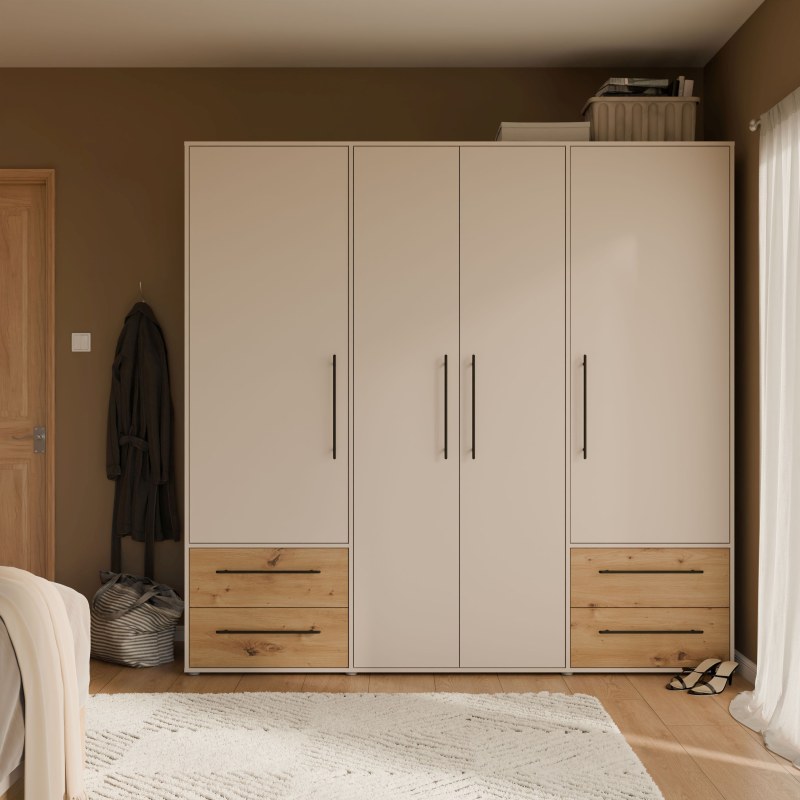 Drehtürenschrank FATHIE- B ca. 206 cm, Sand, Eiche Dekor