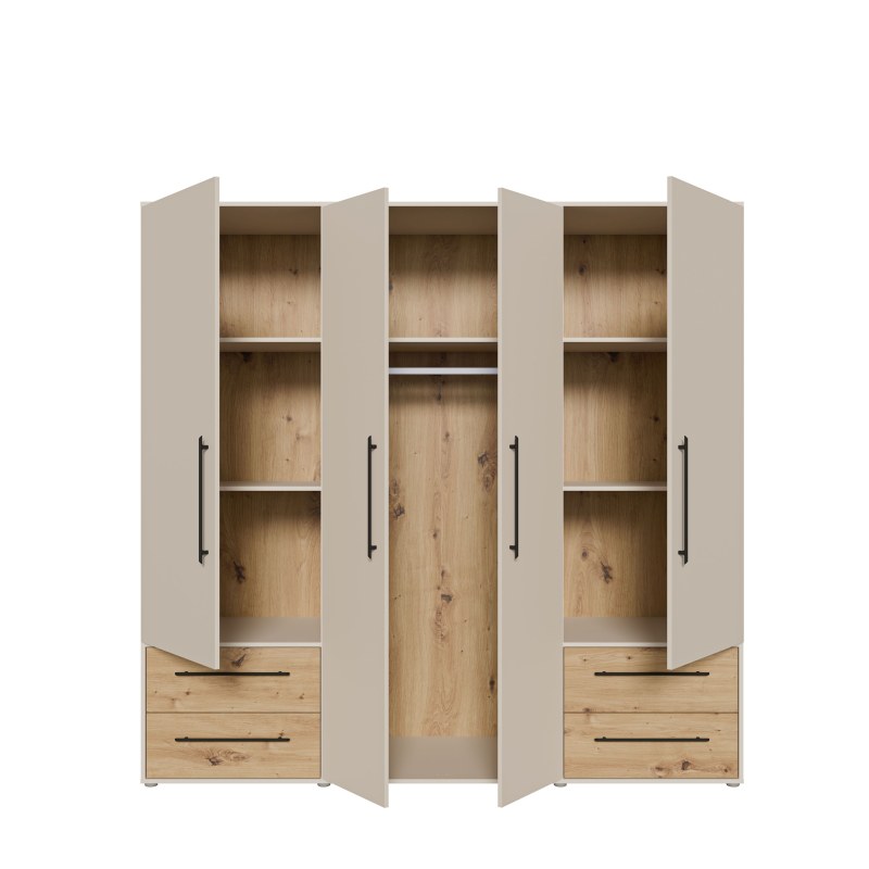 Drehtürenschrank FATHIE- B ca. 206 cm, Sand, Eiche Dekor