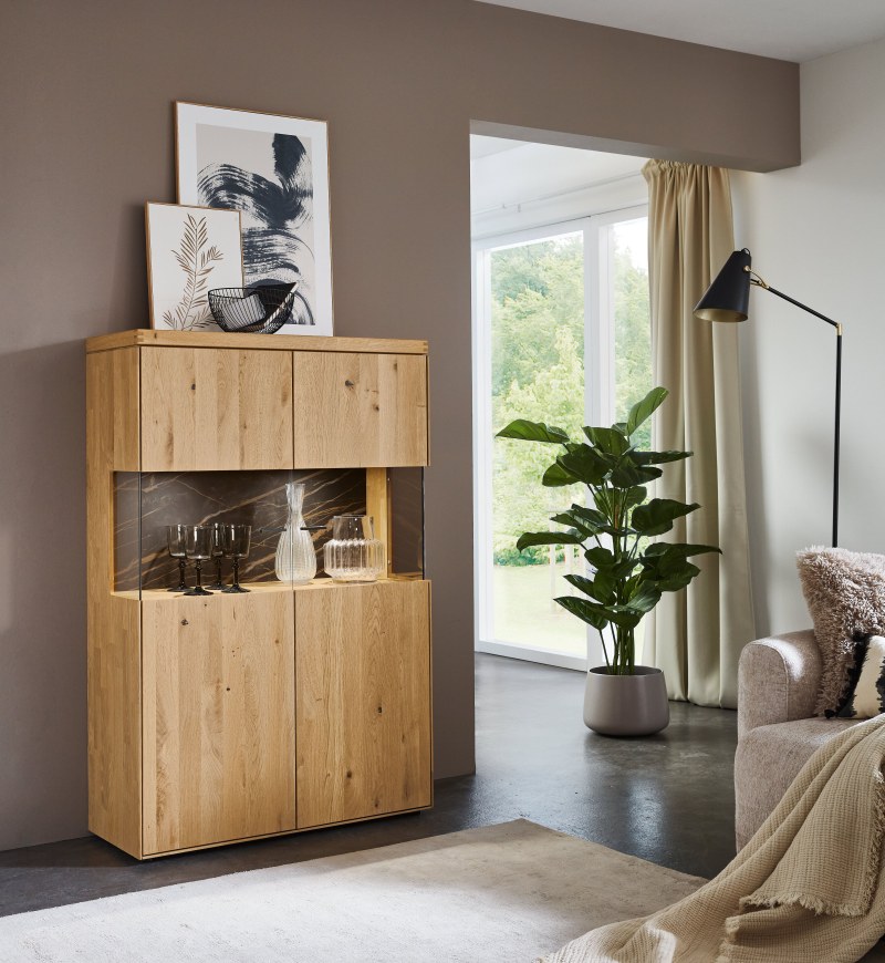 Highboard - Wildeiche massiv, Abdeckblatt Wildeiche
