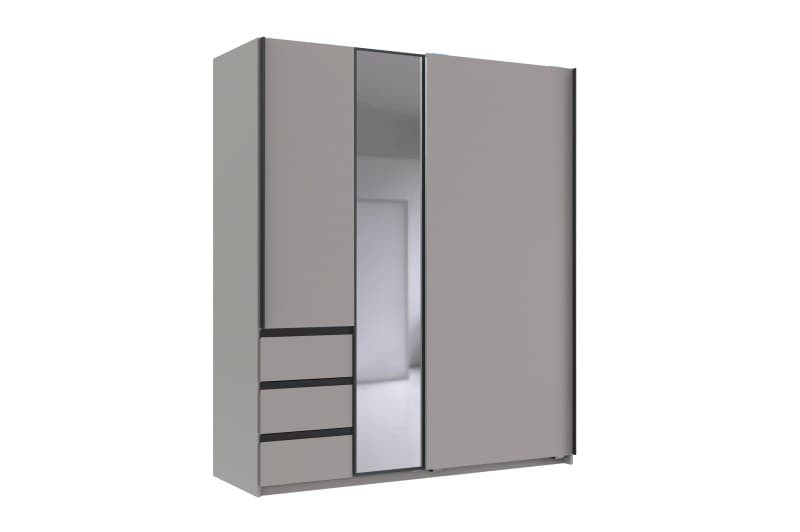 Schwebetürenschrank- B168 cm, Hellgrau, Graphit, Spiegel