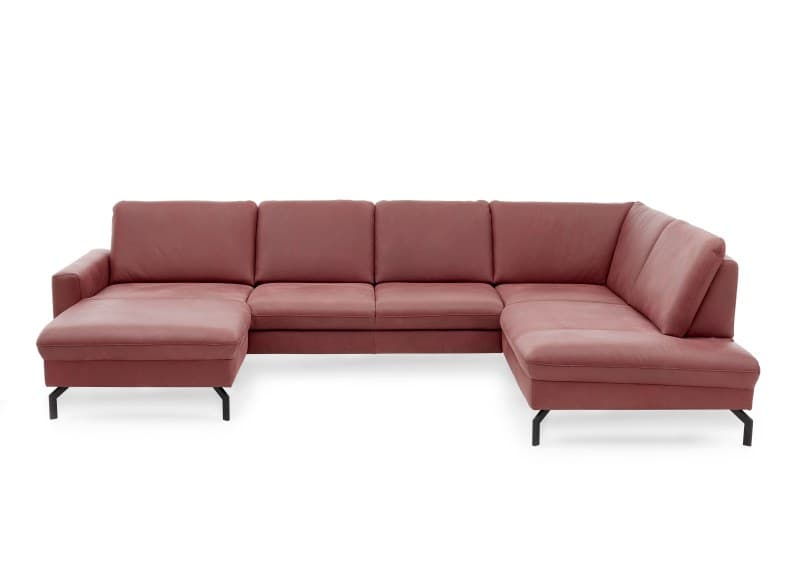 Wohnlandschaft - Longchair links mit 2,5-Sitzer und Ecke rechts, Leder, Barolo