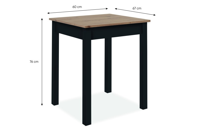Esstisch - LB ca. 67x60 cm, Artisan Eiche Nachbildung, Schwarz