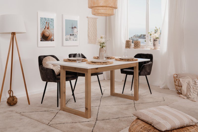 Esstisch - ausziehbar, LB ca. 160x80 cm, Weiß, Artisan Eiche Nachbildung
