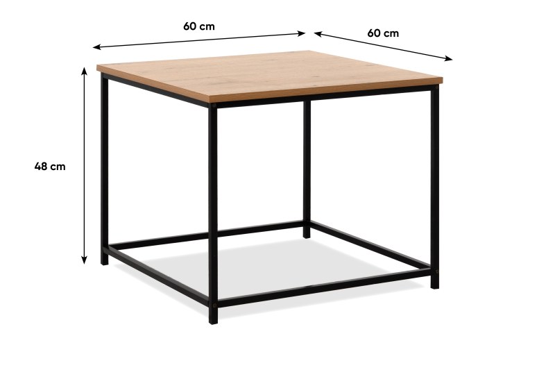 Couchtisch - LB ca. 60x60 cm, Artisan Eiche Nachbildung, Schwarz