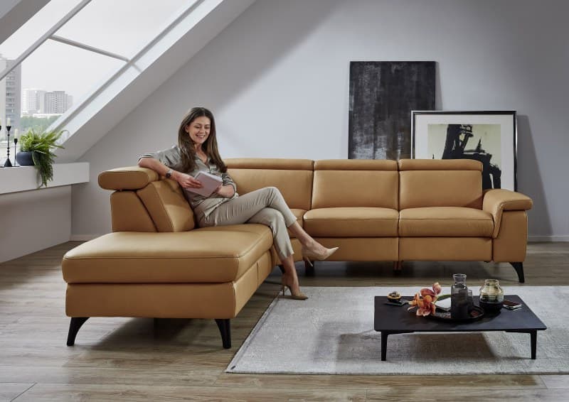 Ecksofa - Ecke links mit 2-Sitzer, Leder Caramel