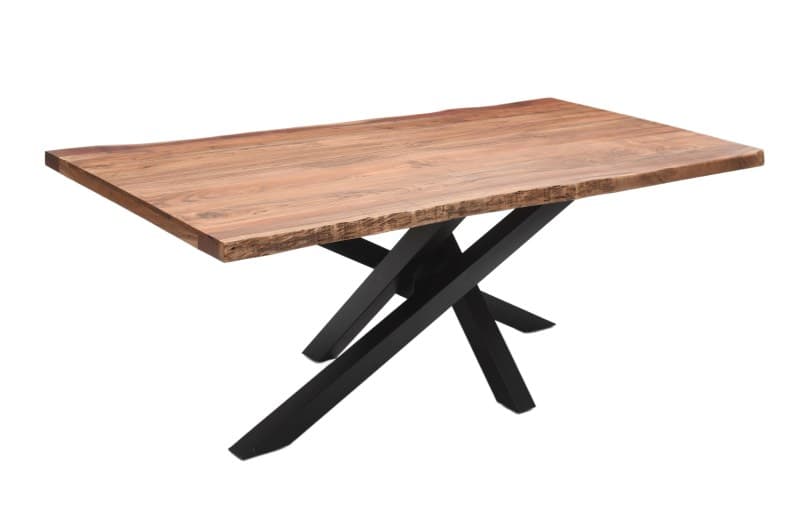Esstisch - LB ca. 240x100 cm, Akazie massiv, Baumkante, Schwarz