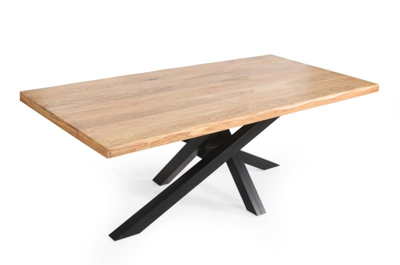 Esstisch - LB ca. 220x100 cm, Eiche massiv geölt, Baumkante, Schwarz