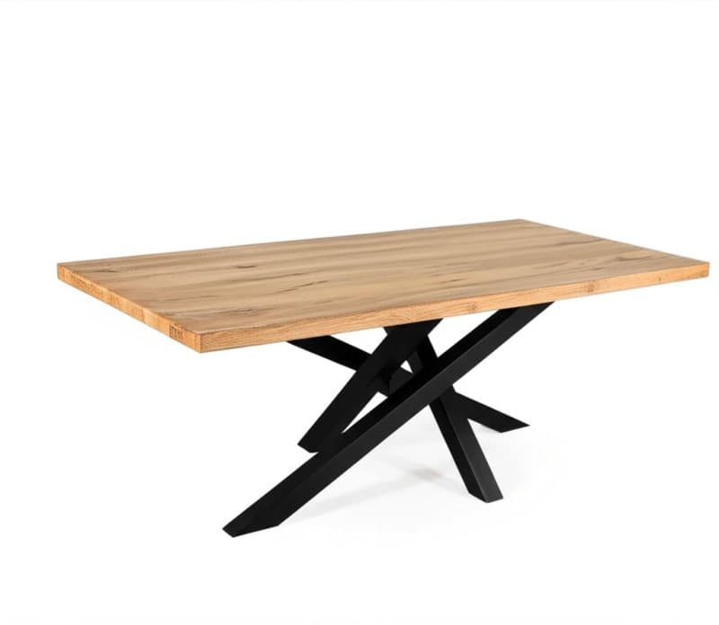 Esstisch - LB ca. 180x90 cm, Wildeiche massiv geölt, Schwarz