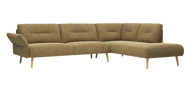 Ecksofa Stina - 3-Sitzer mit Ecke rechts, Armlehne verstellbar, Stoff, Curry