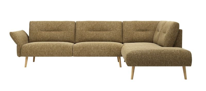 Ecksofa Stina - 3-Sitzer mit Ecke rechts, Armlehne verstellbar, Stoff, Curry